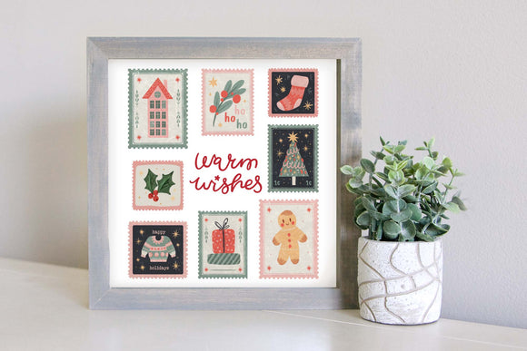 Medium Size Sign Insert: Warm Wishes Stamp Collage (Winter/Christmas) | Magnetic Sign INSERT ONLY