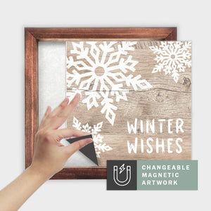 Magnetic Seasonal Art Insert for Interchangeable Decor Sign (Medium Insert Only): Winter Wishes | Christmas / Winter