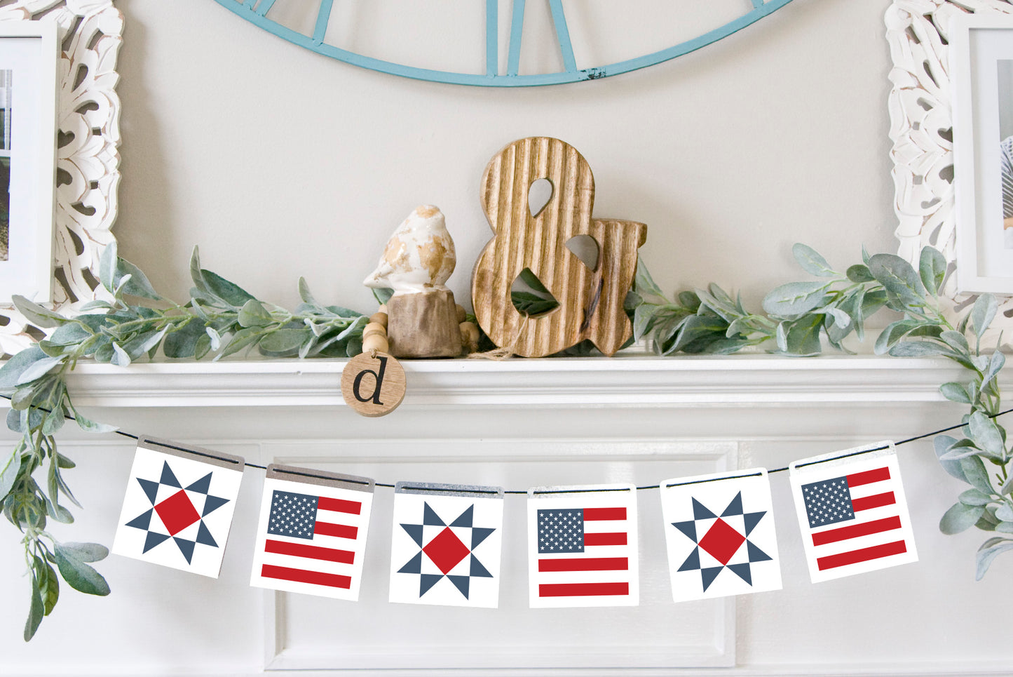 Magnetic Banner Insert: Americana Quilt Block and Flag ( Summer/Fourth of July) | Magnetic Banner INSERTS ONLY