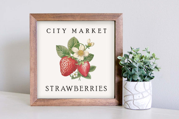 Medium Size Sign Insert: City Market Strawberries (Spring/Summer) | Magnetic Sign INSERT ONLY