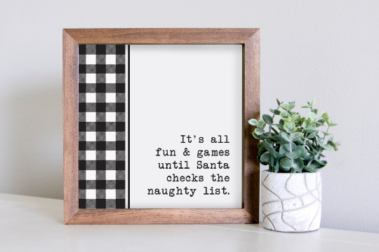 SLIGHTLY FLAWED Medium Size Sign Insert: Naughty List Black (Christmas) | Magnetic Sign INSERT ONLY