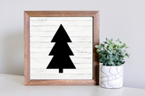 Medium Size Sign Insert: Black Christmas Tree on Faux Wood | Magnetic Sign INSERT ONLY