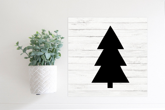 Medium Size Sign Insert: Black Christmas Tree on Faux Wood | Magnetic Sign INSERT ONLY
