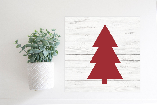 Medium Size Sign Insert: Red Christmas Tree on Faux Wood | Magnetic Sign INSERT ONLY