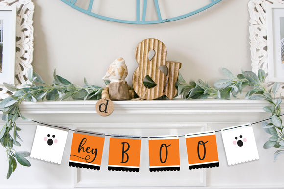 Magnetic Banner Insert: Hey Boo - Orange with Scalloped Edge (Halloween) | Magnetic Banner INSERTS ONLY