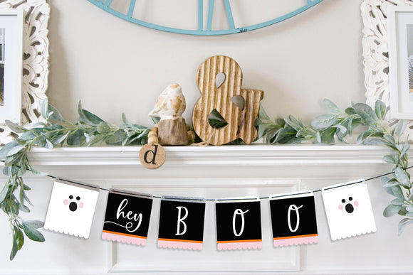 Magnetic Banner Insert: Hey Boo - Pink with Scalloped Edge (Halloween) | Magnetic Banner INSERTS ONLY