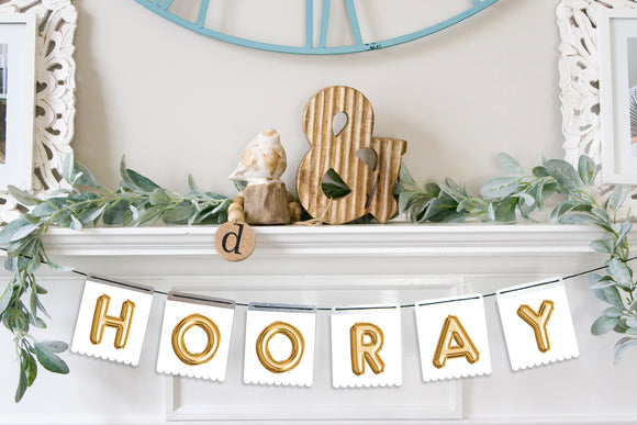 Magnetic Banner Insert: Hooray Gold Foil Birthday Balloons with Scalloped Edges | Magnetic Banner INSERTS ONLY