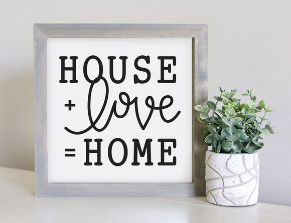 Medium Size Sign Insert: House + Love = Home | Magnetic Sign INSERT ONLY