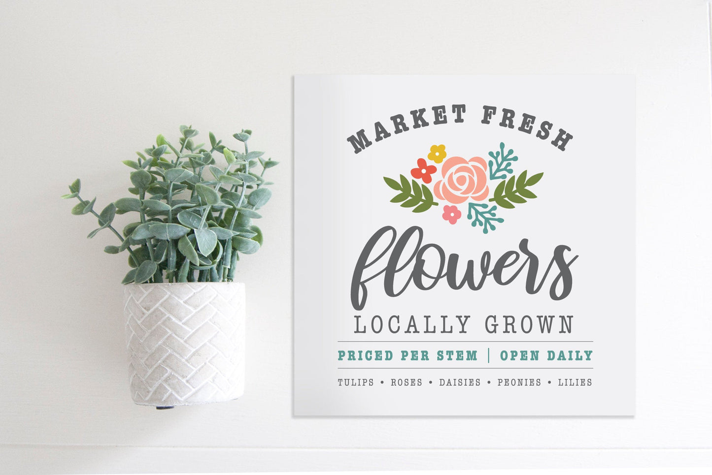 SLIGHTLY FLAWED Medium Size Sign Insert: Market Fresh Flowers COLOR (Spring/Summer) | Magnetic Sign INSERT ONLY