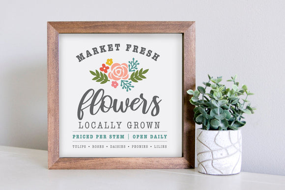 Medium Size Sign Insert: Market Fresh Flowers COLOR (Spring/Summer) | Magnetic Sign INSERT ONLY