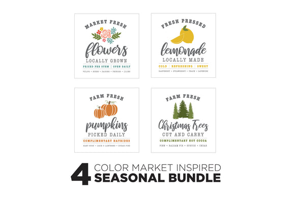 Medium Size Sign Inserts: Market/Farm Fresh Seasonal Insert Bundle Set of 4 | Magnetic Sign INSERTS ONLY