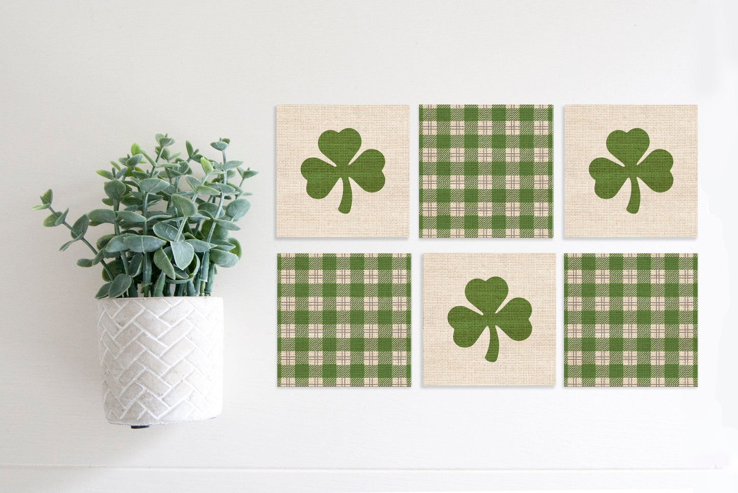 Magnetic Banner Insert: Shamrocks and Plaid on Faux Burlap (St. Patrick/Spring) | Magnetic Banner INSERTS ONLY