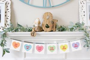 Magnetic Banner Insert: Conversation Hearts on Faux Wood (Winter/Valentine's) | Magnetic Banner INSERTS ONLY