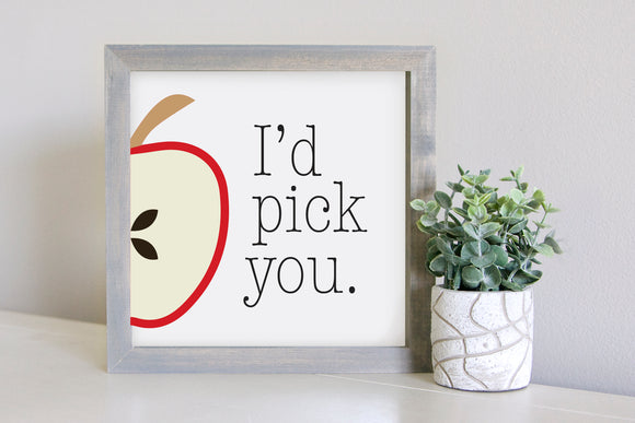 Medium Size Sign Insert: I'd Pick You Red Apple (Fall) | Magnetic Sign INSERT ONLY