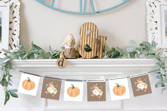 Magnetic Banner Insert: Pumpkins and Floral with Scalloped Edge (Fall/Thanksgiving) | Magnetic Banner INSERTS ONLY