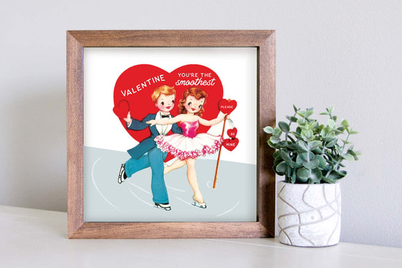 SLIGHTLY FLAWED Medium Size Sign Insert: Ice Skaters Valentine Card | Magnetic Sign INSERT ONLY